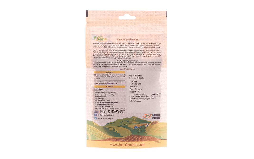 Just Organik Organic Fenugreek Seeds    Pack  100 grams